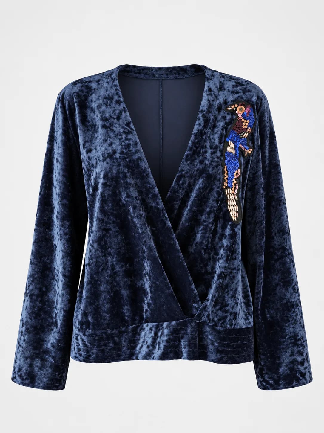 Blazer Zara Azul Marinho em Veludo Bordado Feminino Tam. G