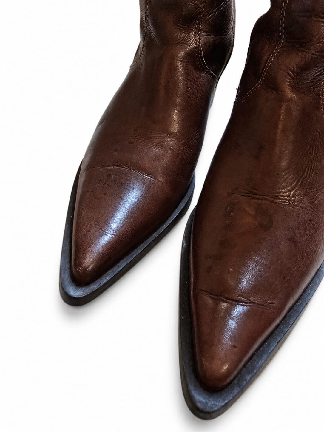 Bota Cano Alto Couro Marrom Escuro Western - Tam.38| Bico Fino e Salto Bloco